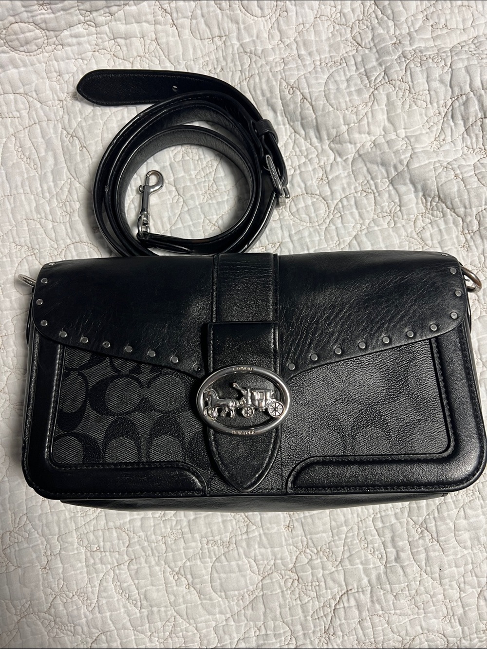 Coach Black Leather and Signature Canvas Crossbody Bag